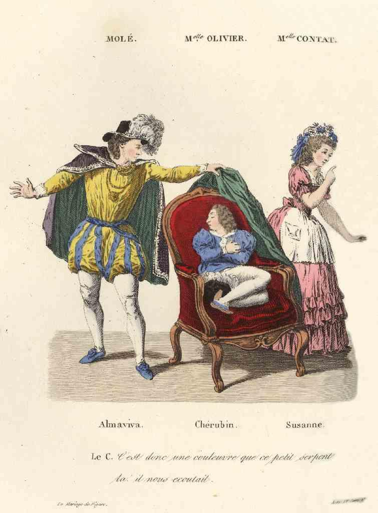 Molé (Almaviva), Mlle Olivier (Chérubin) et Mlle Contat (Susanne) (dans Le Mariage de Figaro)