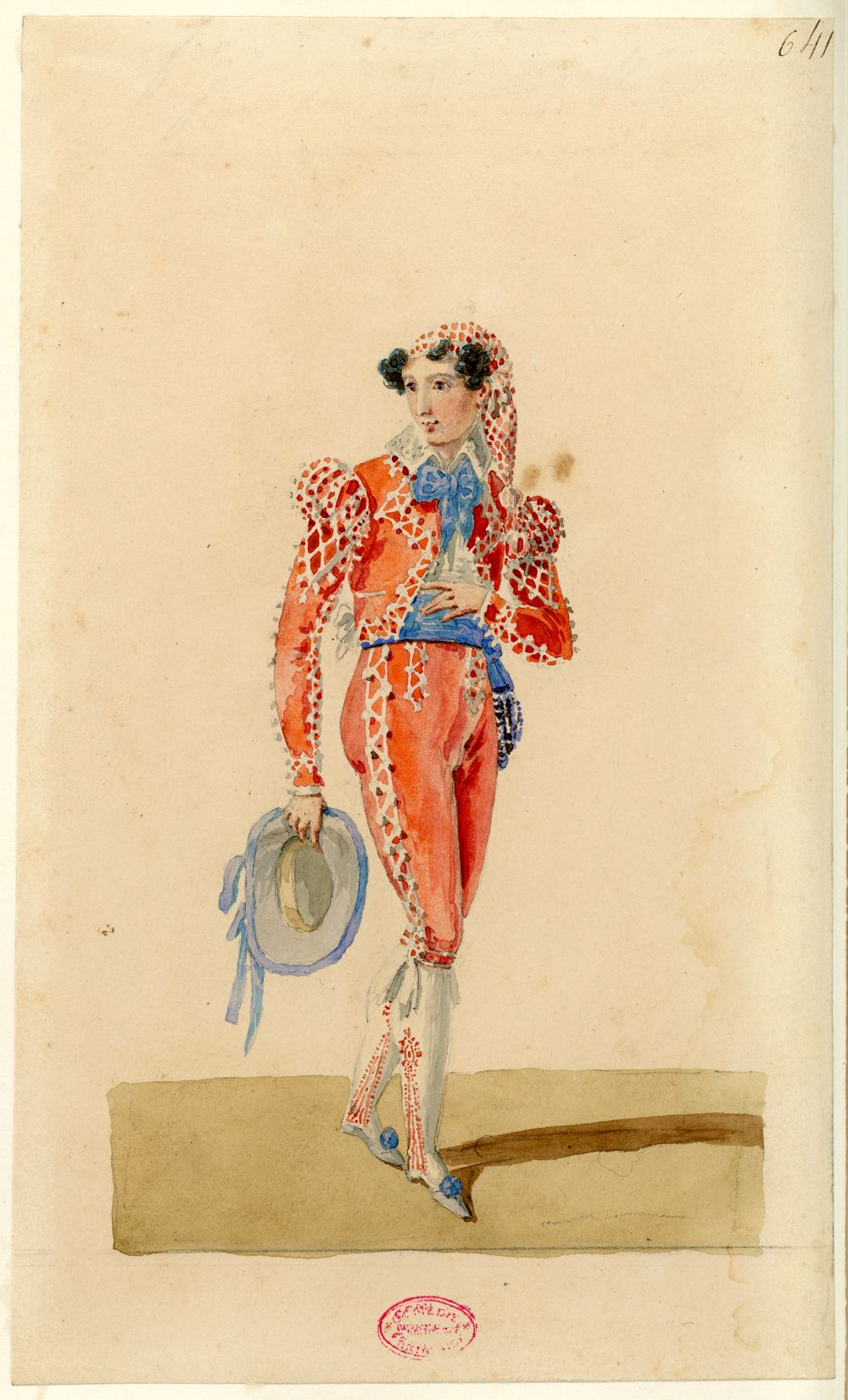 Costume de Santini, rôle de Figaro, dans Le Barbier de Séville (opéra)